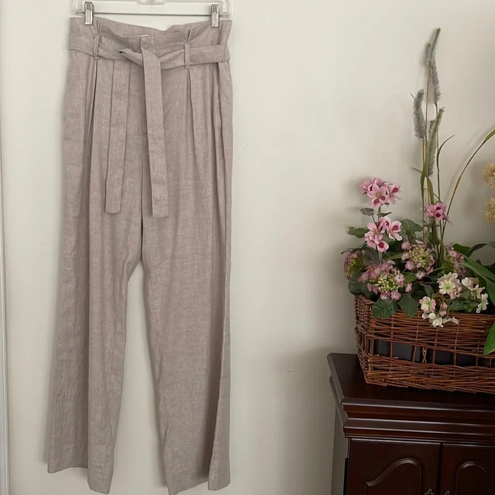 Banana Republic Women’s High Waisted Linen Cotton Pants with Tie Belt